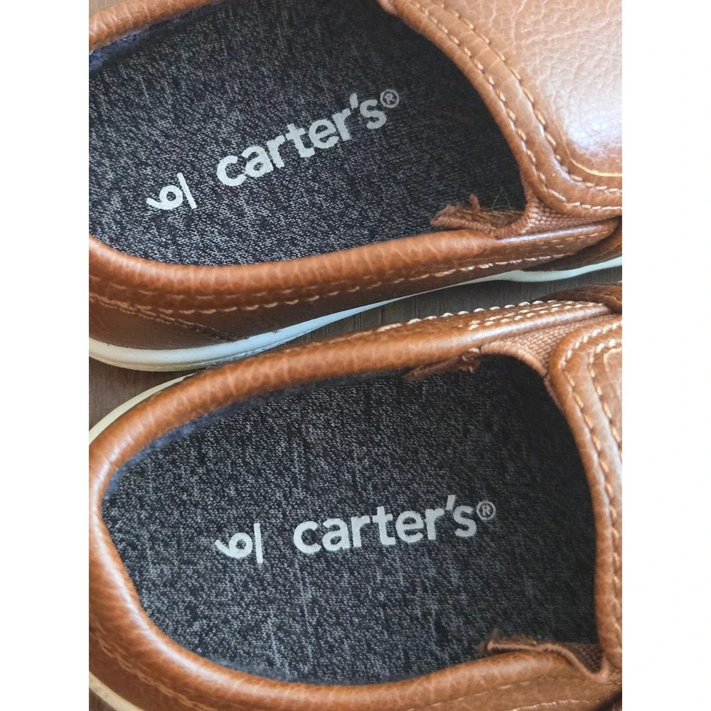 Carters Toddler Boys Brown Faux Leather Slip On Sneakers Shoes Size 9